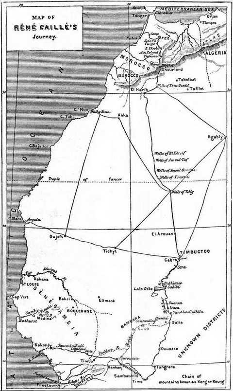 Map of R&eacute;n&eacute; Cailli&eacute;'s Journey